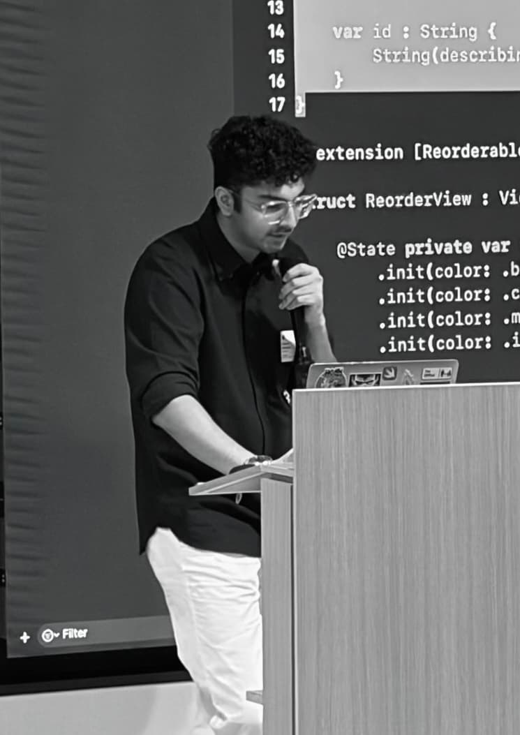 Arihant Marwaha speaking at conference in Bangalore